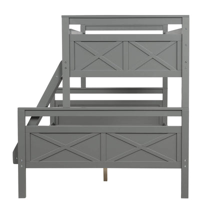 Majnesvon Grey Twin Over Full Bunk Bed Frame with Ladder and Guardrail, Convertible to Two Beds - WoodArtSupply