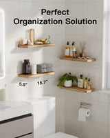 AMADA HOMEFURNISHING Floating Shelves, Paulownia Wood Wall Shelves for Bathroom/Living Room/Bedroom/Kitchen/Home Office, Wood Floating Shelf for Home Storage & Organization Set of 4 15.7" L x 5.9" W AMADA HOMEFURNISHING