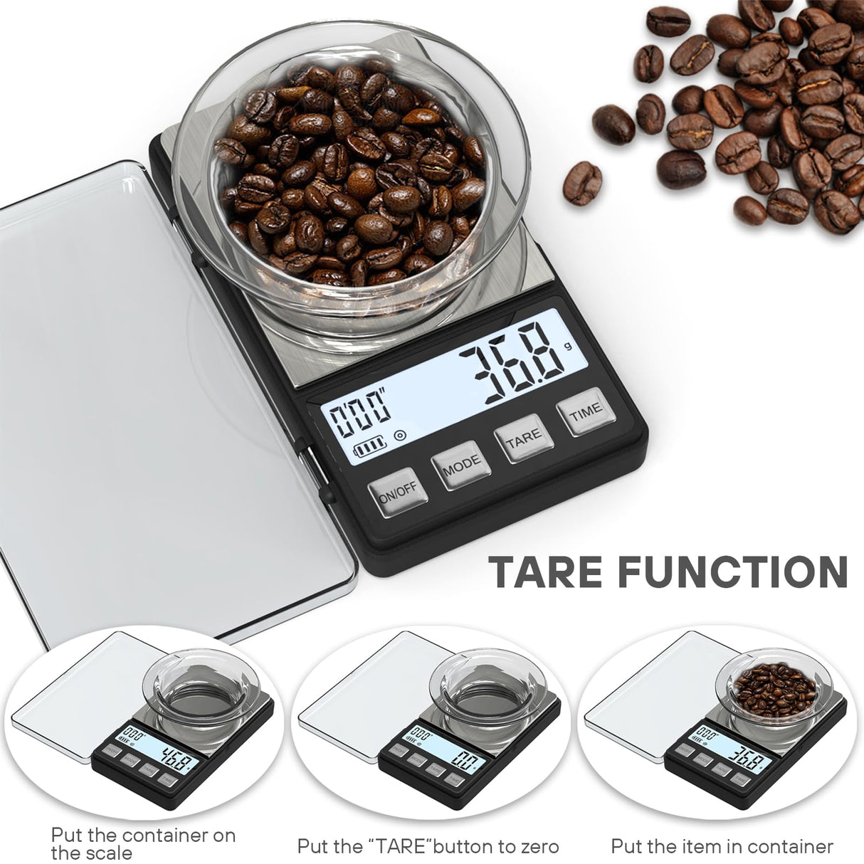 Weightman Espresso Scale with Timer 1000g x 0.1g Small & Thin Travel Coffee Scale, Mini Digital Scale Grams and Ounces with Large Backlit LCD Stainless Steel Pocket Food Scale Drip Tray Pulling Scale WEIGHTMAN