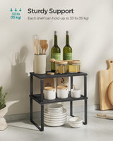 SONGMICS Cabinet Organizer Shelf, Set of 4 Kitchen Counter Shelves, Kitchen Storage, Spice Rack, Stackable, Expandable, Metal and Engineered Wood, Ink Black and Ebony Black UKCS027B01 SONGMICS