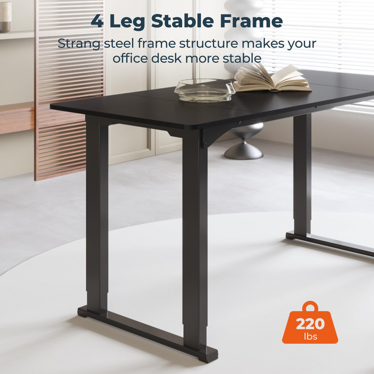 FitStand 4 Legs Standing Desk, Large 79x31 Inches Electric Adjustable Height Desk with Splice Board, Stand Up Desk Home Office Computer Workstation, Black FitStand