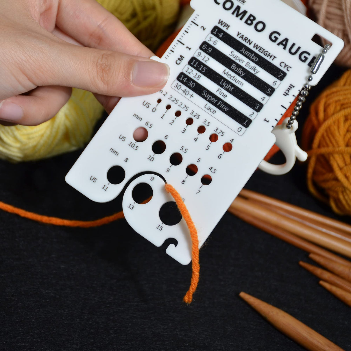 UPTTHOW Knitting Needle Gauge Spinning Control Card Multifunctional Combo Ruler for Spinners Yarn Measuring Tools WPI Guide Gauge Crochet Accessories UPTTHOW