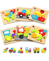 Yetonamr Wooden Toddler Puzzles Gifts Toys for 1 2 3 Years Old Boys Girls, 6 Vehicle Shape Montessori Toys Educational Blocks Kids Toys Gift Baby Learning Toy Age 1-3, 2-4 Yetonamr