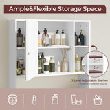 MAHANCRIS Bathroom Wall Cabinet with Mirror, Wall Mounted Medicine Cabinet with Color Adjustment LED Lights, Mirrored Over The Toilet Storage Cabinet with Adjustable Shelves, 23.6''W x 21.6''H, White MAHANCRIS