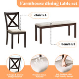 AMERLIFE 6 Piece Farmhouse Dining Table Set, 71'' Solid Wood Table with Upholstered Chairs & Bench, Seating for 6, for Kitchen or Dining Room, Brown & Black AMERLIFE