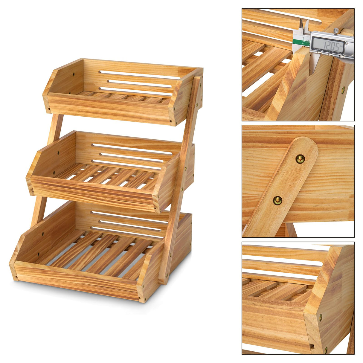 G.a HOMEFAVOR Wooden 3 Tier Fruit Basket, Brown, Pine Wood, Sturdy, Self-assembly G.a HOMEFAVOR