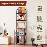 Homsorout Record Player Stand with Vinyl Storage - 5-Tier Turntable Table with Adjustable Feet, Metal & Wood Cabinet - Console Organizer Display Shelf for Living Room, Apartment Homsorout