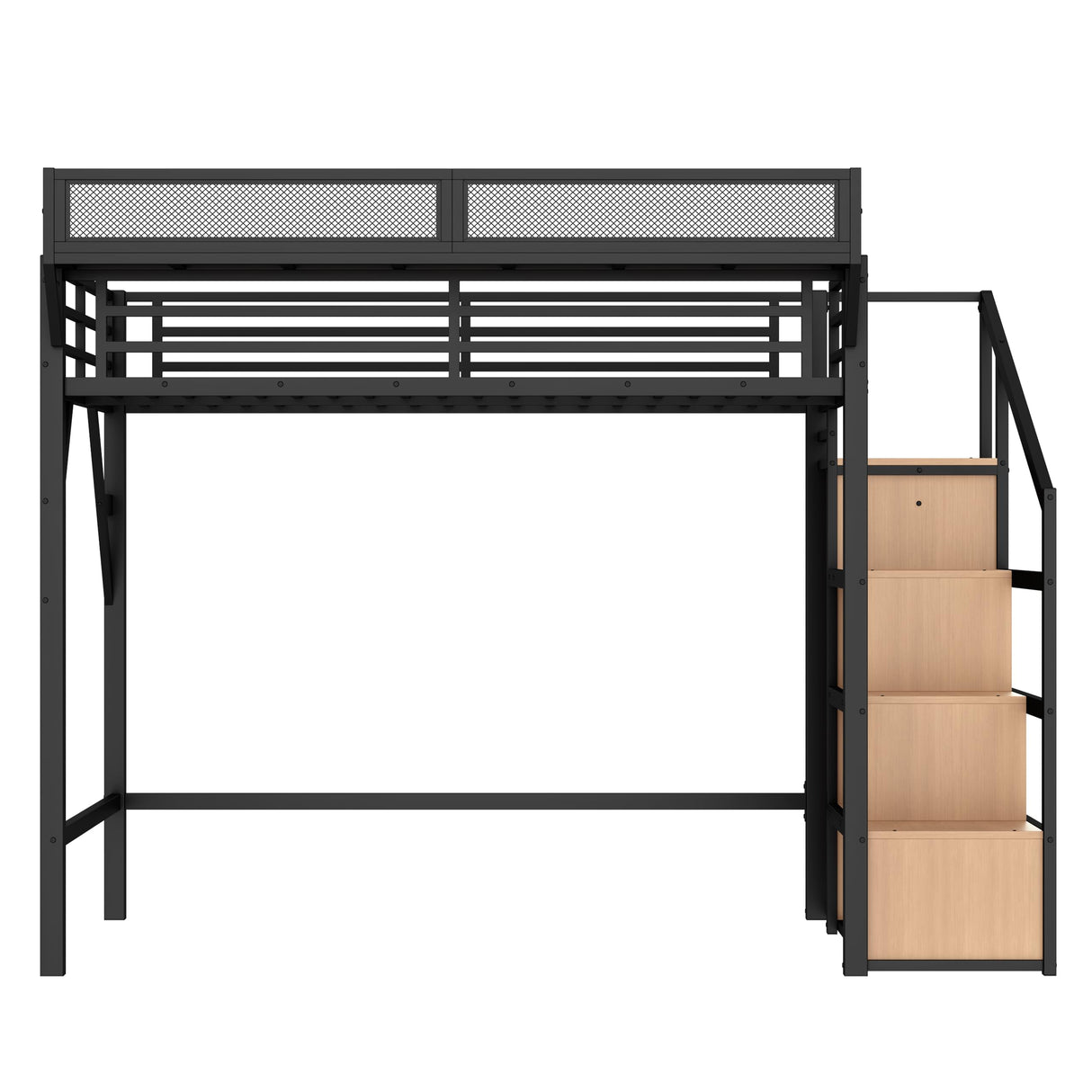 Bellemave Loft Bed Full Size with Storage Stairs, Beside Shelf & Wardrobe, Metal Full Size Loft Bed with USB Ports & LED Light, Large Under-Bed Space Loft Beds for Adults, Teens, Kids, Black Natural Bellemave