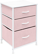 Sorbus Nightstand with 3 Drawers - Furniture Storage Chest Tower Unit for Bedroom, Hallway, Closet, Office Organization - Steel Frame, Wood Top, Pastel Fabric Bin (Pink) Sorbus