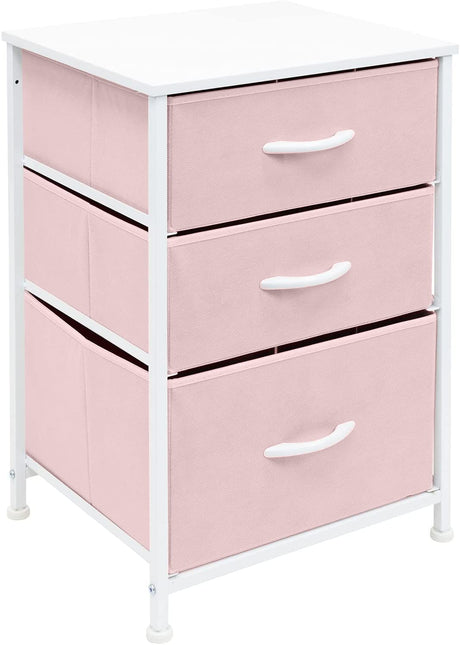 Sorbus Nightstand with 3 Drawers - Furniture Storage Chest Tower Unit for Bedroom, Hallway, Closet, Office Organization - Steel Frame, Wood Top, Pastel Fabric Bin (Pink) Sorbus