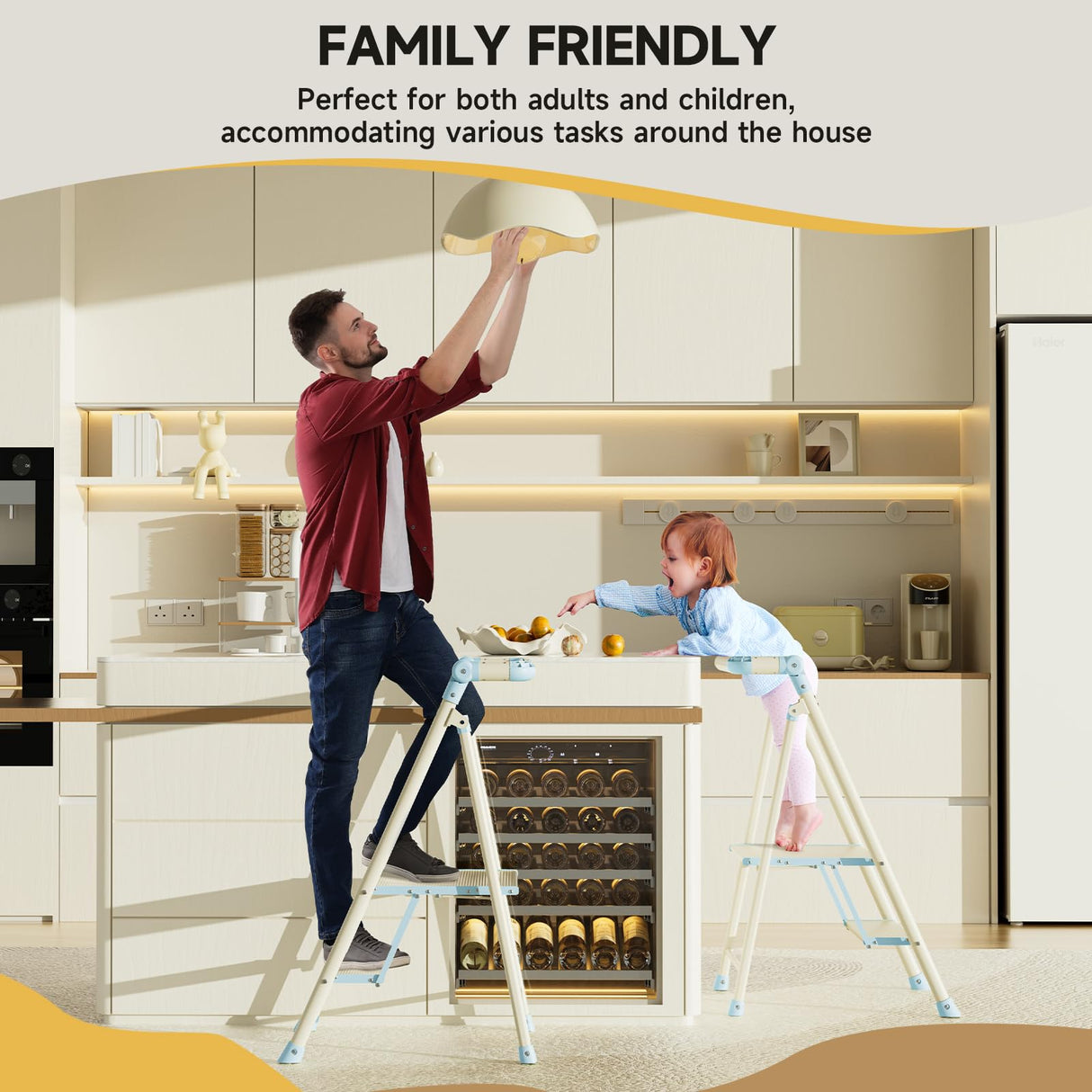 UNICOO® Foldable Toddler Tower - 2-Step Ladder for Adult, Toddler Tower Foldable & Compact - Foldable Kitchen Tower, Kids Step Stool, Folding Toddler Tower for Kitchen & Bathroom (Sea Salt Blue) UNICOO