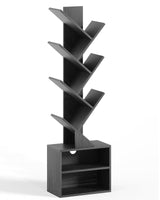 SUNMORY Black 6-Tier Tree Bookshelf with Storage Cabinet - Modern Narrow Floor Organizer for Home and Office SUNMORY