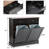 KIGOTY Double Tilt Out Trash Cabinet, Pet Proof Trash Can Cabinet with Countertop and Drawer, Trash Cabinet with Storage,Wooden Laundry Hamper for Kitchen,Black KIGOTY