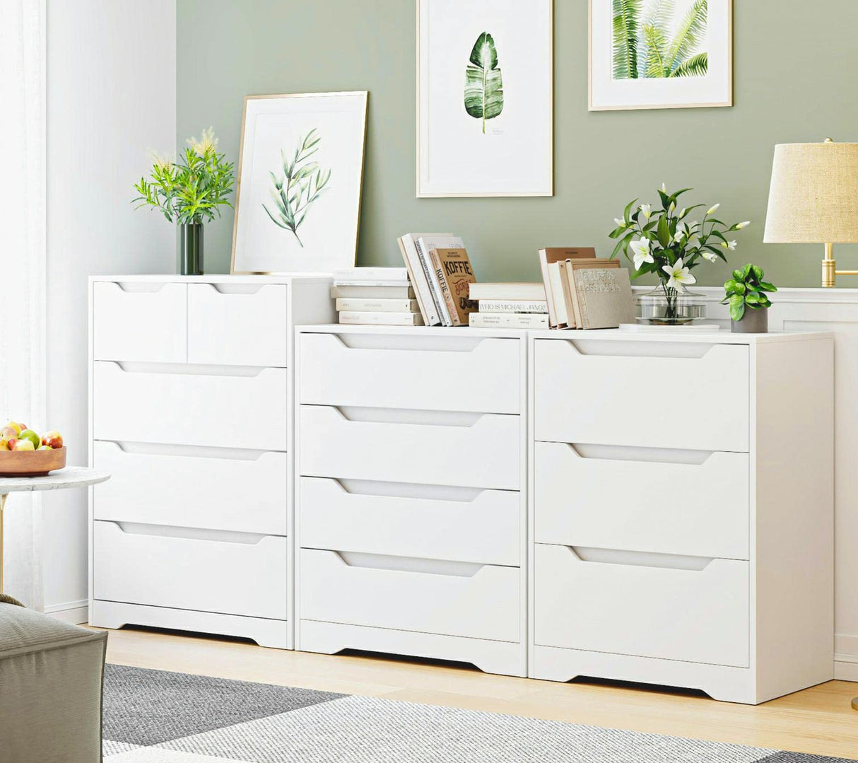 HOSTACK Modern 3 Drawer Dresser, Wood Chest of Drawers with Storage, Tall Nightstand with Cut-Out Handles, Side End Table, Accent Storage Cabinet for Living Room, Entryway, White HOSTACK