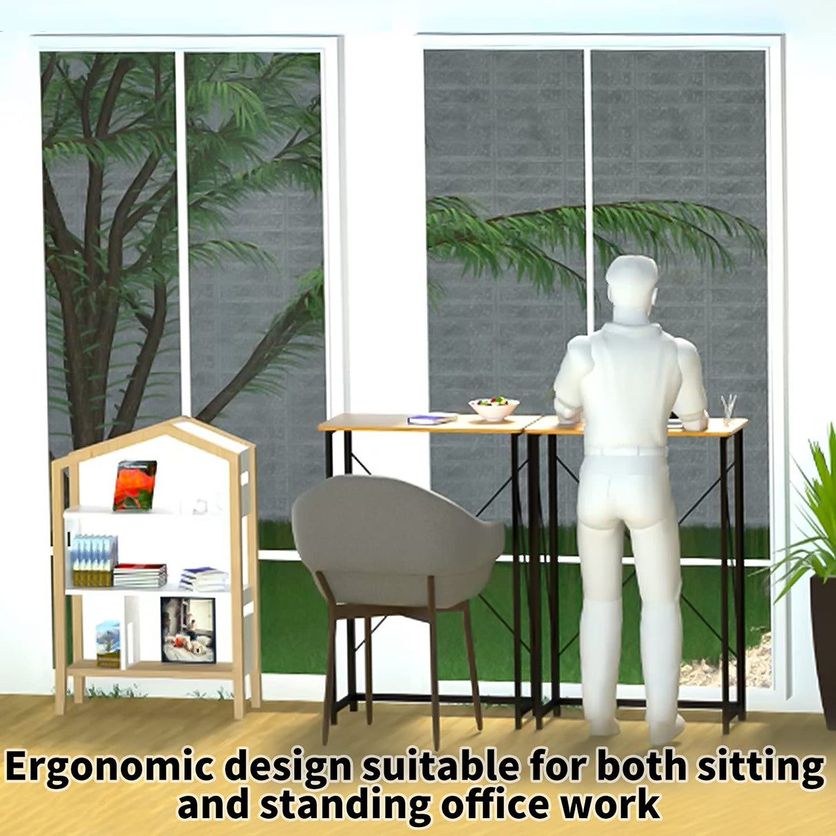 Folding Laptop Computer Desk, Standing Desk, 31in Small Desk for Sitting or Standing, No Need to Assembly, Suitable for Home, Office, Writing (Wood Board Color) Ytaoka