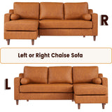 GarveeHome 88.9 in Leather L-Shape Sofa with Convertible Chaise, Modern Mid-Century Sofa for Living Room, 3 Seat Comfy Leather Couch with Deep Seat, Cognac Tan GarveeHome