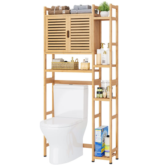 YITAHOME Over The Toilet Storage Bamboo Over-The-Toilet Cabinet with Shelf & Waterproof Feet Pad, Space Saver Storage Rack for Bathroom, Natural