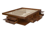 Bali Storage Platform Bed with Drawers - Queen Size in Caramel Brown Wood memomad