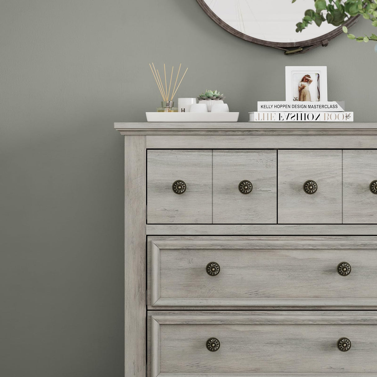 LGHM Farmhouse 6 Drawers Dresser Chest, 45" Tall Dressers for Bedroom, Dressers & Chests of Drawers - Easy Pulls Metal Handles, Thick Support Legs for Bedroom,Livingroom, Closet, Gray LGHM