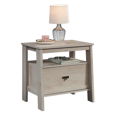 Sauder Trestle Night Stand, L: 26.38" x W: 19.06" x H: 25.12", Chalked Chestnut finish - WoodArtSupply