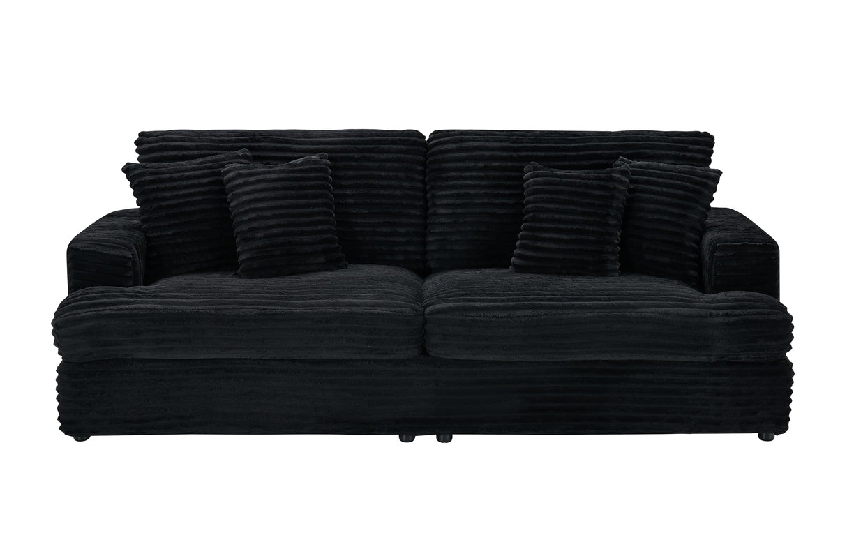 Ball & Cast 79.3" Corduroy Upholstered Comfy Sofa,3 Seater Couch with Deep Seat,Mordern Loveseat with 4 Pillows for Livingroom, Apartment, Office, Black Ball & Cast