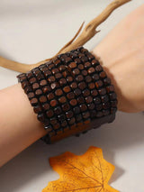 QRH Stretch Wooden Beads Cuff Bracelets Multi Layered Natural Wood Beads Chunky Bangle Wooden Handmade Wide Bracelets Bohemia Jewelry for Women Men-A QRH
