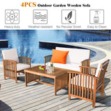 Tangkula Outdoor 8 Pcs Acacia Wood Sofa Set w/Water Resistant Cushions, Padded Patio Seating Chat Set w/Coffee Table for Garden, Backyard, Poolside (2, White) Tangkula
