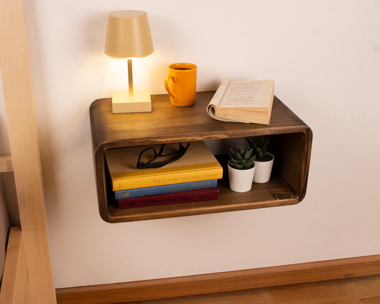 WOODCHES Floating Nightstand Wooden, Bedside Table, Nightstand Shelf, Handmade, Wall Mounted Bedside Shelf, Minimalist and Unique Style (Vancouver) WOODCHES
