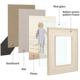 takfot Boho Picture Frames 5x7 Family Picture Frame 2 Pack, Bohemian Rattan Decor Farmhouse Style Carved Wood Frames for Wall Mount or TableTop Display Birthday Christmas Gifts takfot