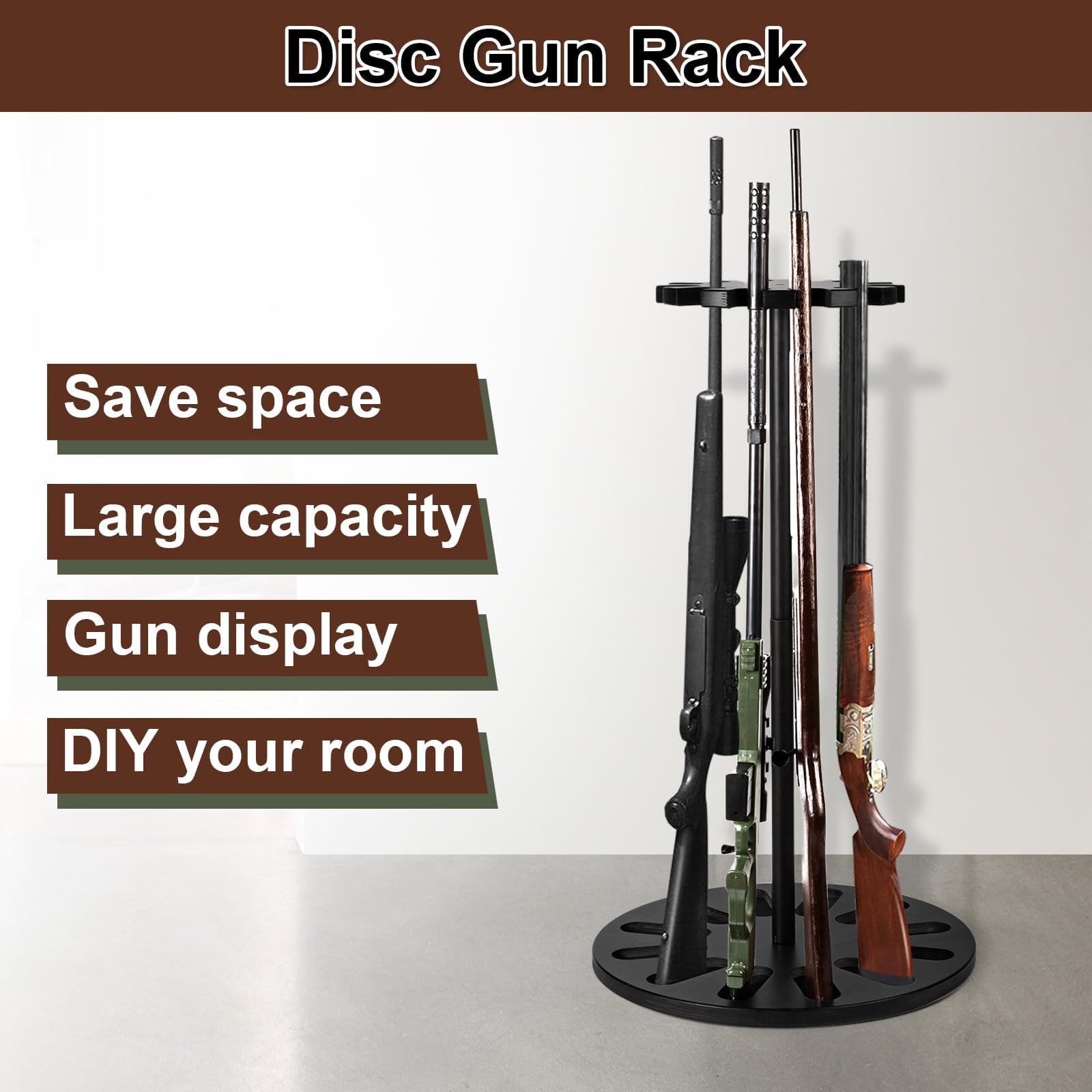 amoard Gun Rack, Heavy Solid Wood Rifle & Shotgun Holder, Up to 12 Gun Capacity Display Storage with Soft Padding, Gun Safe Organizer Indoor Gun Racks (Black) - WoodArtSupply