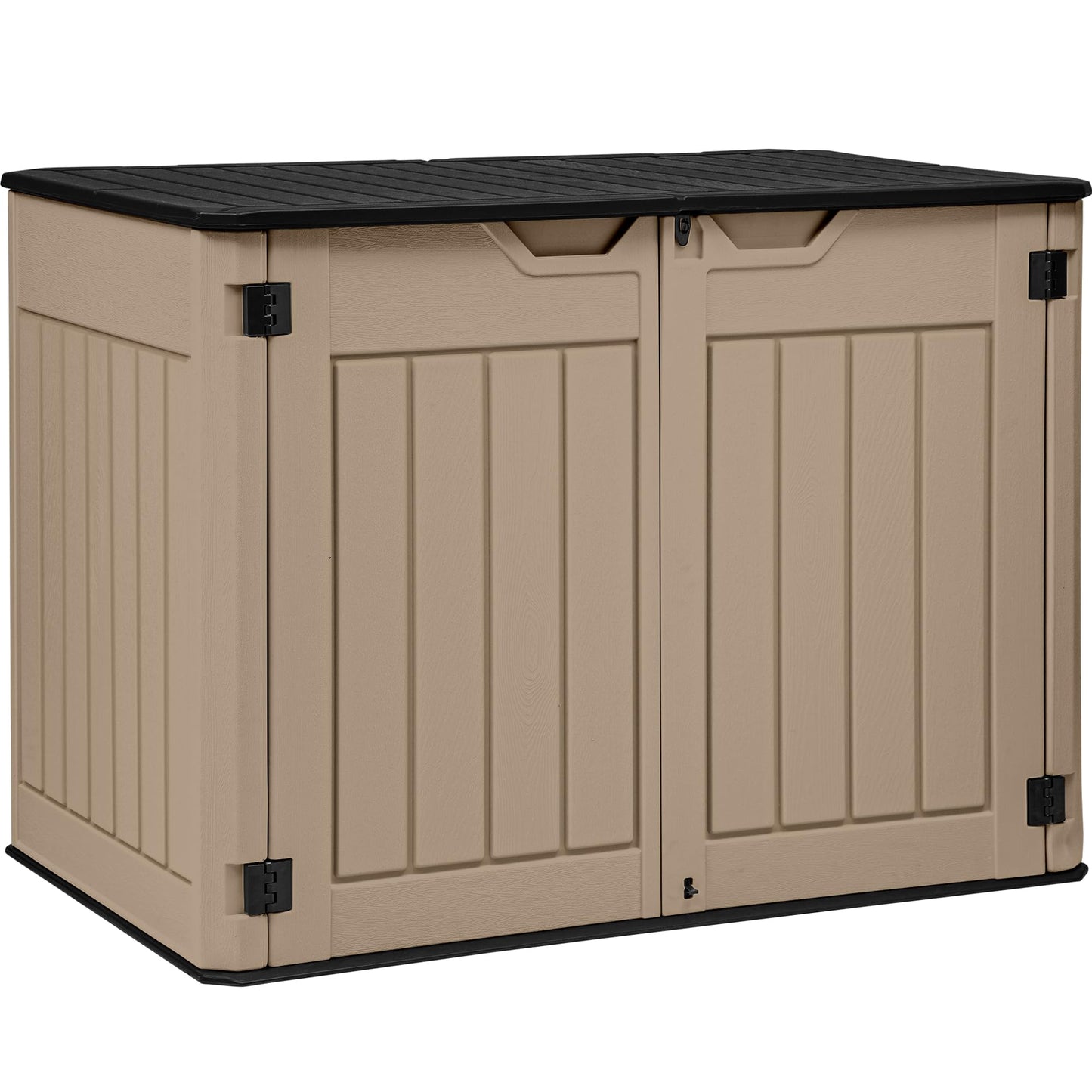 YITAHOME Large Outdoor Horizontal Storage Shed, 47 cu ft Resin Tool Shed w/o Shelf, Outdoor Waterproof Storage with Floor for Trash Cans, Garden Tools, Lawn Mower, Lockable, 4.5x2.8x3.9 ft, Brown