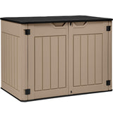 YITAHOME Large Outdoor Horizontal Storage Shed, 47 cu ft Resin Tool Shed w/o Shelf, Outdoor Waterproof Storage with Floor for Trash Cans, Garden Tools, Lawn Mower, Lockable, 4.5x2.8x3.9 ft, Brown YITAHOME