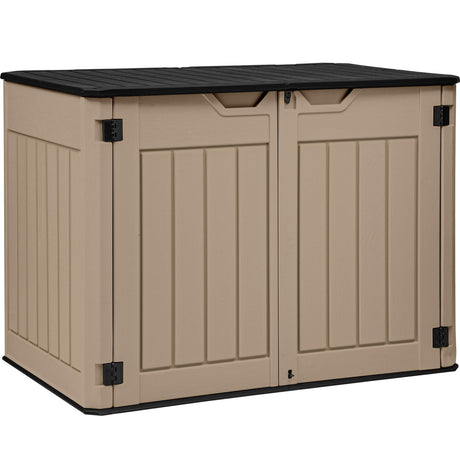 YITAHOME Large Outdoor Horizontal Storage Shed, 47 cu ft Resin Tool Shed w/o Shelf, Outdoor Waterproof Storage with Floor for Trash Cans, Garden Tools, Lawn Mower, Lockable, 4.5x2.8x3.9 ft, Brown YITAHOME