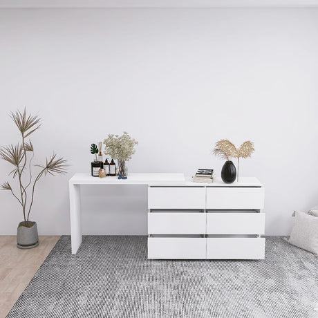 Hotpzeddaque L Shaped Vanity Desk with 6 Drawers, 80.7″ Dresser Desk Combo with Storage,Wood Makeup Dressing Table for Bedroom Corner, Women Girls, White (80.7“) Hotpzeddaque