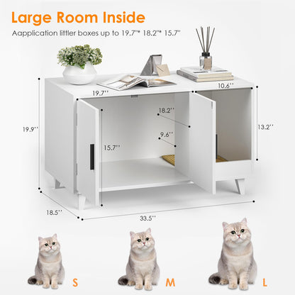 AMEASY Modern Hidden Cat Litter Box Enclosure Furniture with Scratching Pad for Living Room, New White