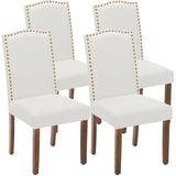 DUMOS Upholstered Dining Chairs Set of 4, Modern Fabric Dining Room Chair with Nailhead Trim and Wood Legs, Mid-Century Accent for Living Room, Kitchen, Beige DUMOS