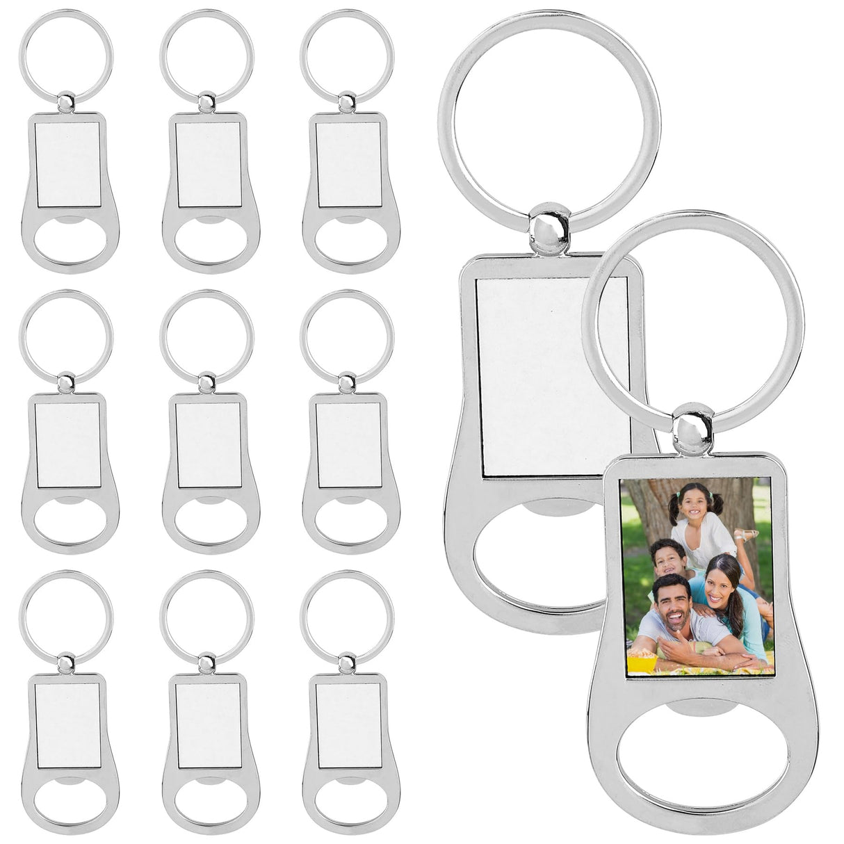 Framendino, 10 Pack Sublimation Blank Keychains Metal Bottle Opener Transfer Keychain Key Rings for DIY Personalized Photos (Rectangle) Framendino