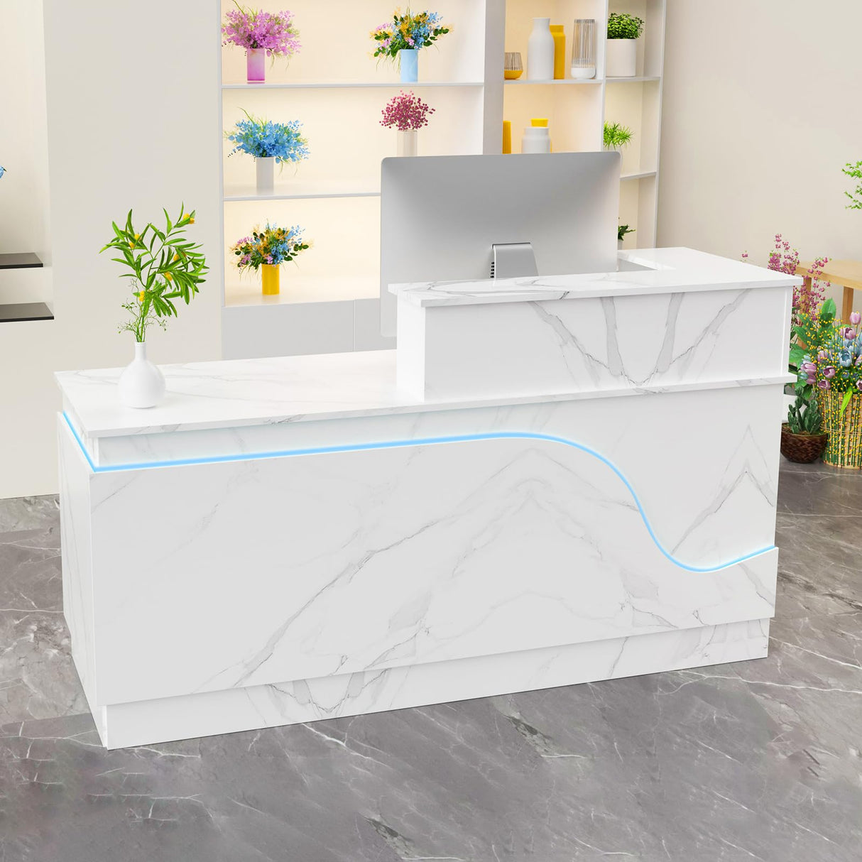 Gguileb Reception Desk with Counter, Solid Wood Modern Front Desk Reception Counter, Retail Checkout Counter for Office, Salon, Lobby, Checkout Gguileb