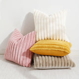 decorUhome Faux Fur Christmas Throw Pillow Covers 18x18 Set of 2, Decorative Soft Plush Striped Neutral Couch Euro Pillow Covers with Velvet Back for Sofa, Bed, Living Room Home Decor, Cream White decorUhome
