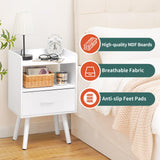 Yoobure Night Stand with Drawer, Modern Nightstand, Bedside Tables, Mid Century Nightstands with Open Storage Shelf, Wood Bedside Table, Small Night Stands for Bedrooms, 2-Tier Night Table Yoobure