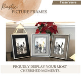 Tasse Verre 5x7 Rustic Picture Frames 3-Pack, Distressed Farmhouse-Style Table Frame, Brushed Industrial Silver Metal Look Frame with Wood Looking Insert, Ready-to-Hang Hooks. Tasse Verre