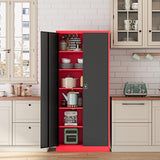 Fesbos Metal Storage Cabinet-72” Tall Steel File Cabinets with Lockable Doors and Adjustable Shelves-Black&Red Steel Storage Cabinet for Kitchen, Office, Garage Fesbos