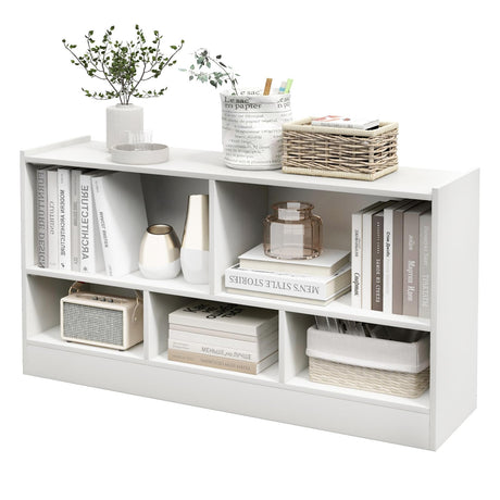 IFANNY 5 Cube Bookcase, 2 Tier Bookshelf Organizer w/Open Compartments, Horizontal Wood Bookshelves & Bookcases with Storage, Modern Book Shelf for Bedroom, Living Room, Play Room (White) WoodArtSupply