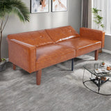 Trygoal Adjustable Backrest Convertable Sofa, Modern PU Leather 2-Seat Futon Sofa, Convertible Faux Leather Sleeper Couch with Armrests, Couch for Living Room Home Office Spaces, Brown Trygoal