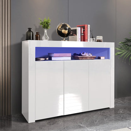 Holaki 51 Inch LED Sideboard Buffet Cabinet with 3 Doors and 3-Tiers Storage Shelf,High Glossy Front Kitchen Sideboard with Storage,Buffet Table with Open Shelves,Entryway Cupboard for Home ( - WoodArtSupply