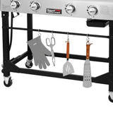 Royal Gourmet GD401 Portable Propane Gas Grill and Griddle Combo with Side Table | 4-Burner, Folding Legs,Versatile, Outdoor | Black 66 Inch Royal Gourmet