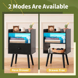 Yoobure Nightstand with Charging Station, Modern Night Stand with LED Lights, Wood Nightstands with Fabric Drawer & Storage Shelf, Night Stands Bedside Table with USB Ports for Bedroom, Office, Home Yoobure