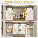 Farmhouse Vanity Desk with Mirror and Lights, 41" Sliding Door Makeup Vanity with Charging Station, Large Vanity Table with Drawers/Shelves/Cabinet Storage, Antique White MSmask