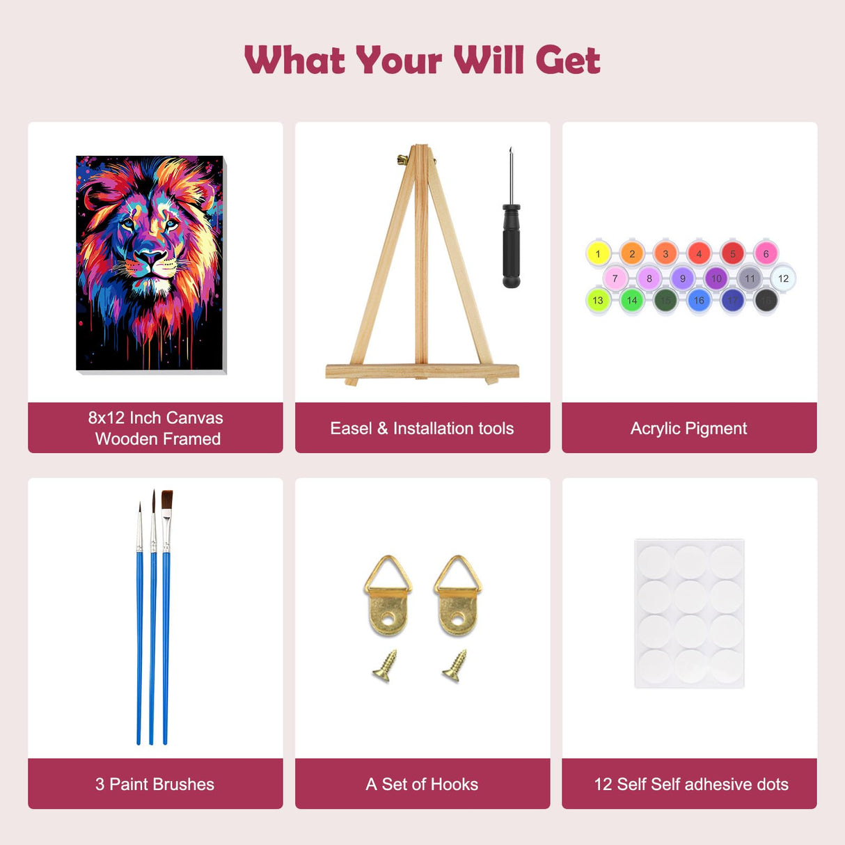 MOGTAA Tiger Paint by Numbers Kit for Adults Beginners with Frame, Tiger Adult Paint by Number Kits on Canvas with Easel, Easy DIY Animal Oil Painting Kits for Home Decor, 8x12in MOGTAA