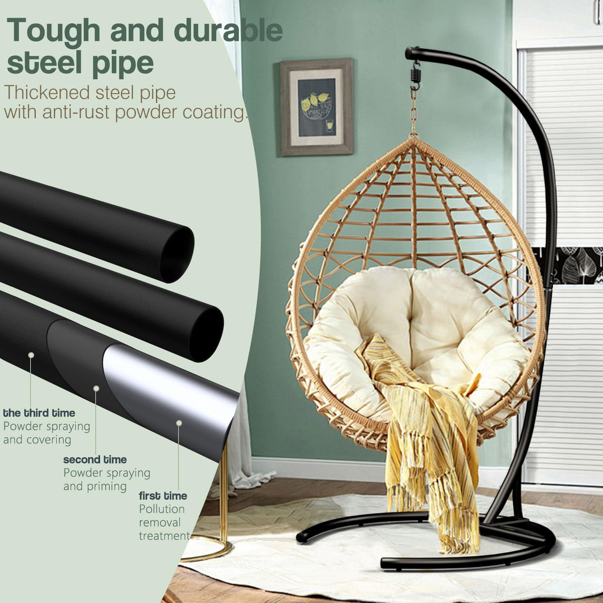 Hammock Stand Only Max 300lbs Hammock Chair Stand Only Heavy Duty Hanging Chair Stand Only 360 Degree Rotation C Stand Frame for Egg Chair Indoor Outdoor Porch Swing, Black YEEFY